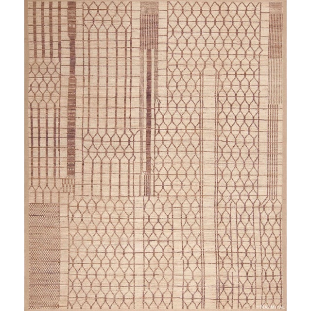 Nazmiyal Collection Ivory and Light Brown Tribal Geometric Modern Area Area Rug For Sale