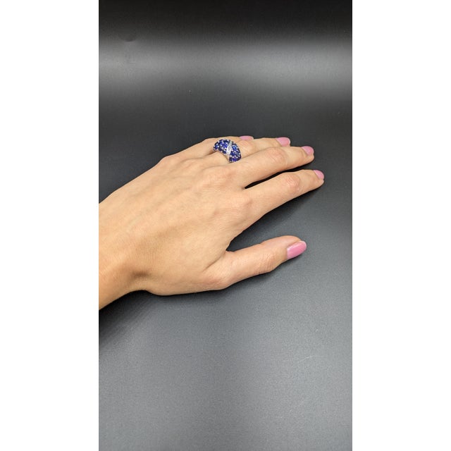 Blue 6.01 Carat Natural Blue Sapphire and Diamond Cluster Platinum Ring, Size 5.25 For Sale - Image 8 of 8