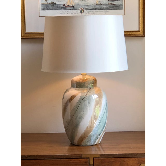 Ivory Mid 20th Century Marble-Glazed Ginger Jar Table Lamp For Sale - Image 8 of 13