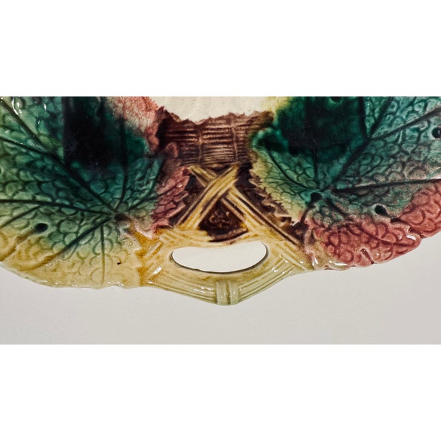 Late 19th Century Double Handled Majolica Hand-Painted Tray With Sunflower and Leaves For Sale - Image 4 of 5