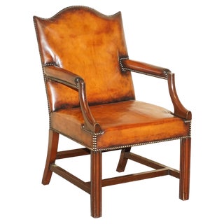 Gainsborough Hand Dyed Whisky Brown Leather Office Desk Chair, 1900s For Sale