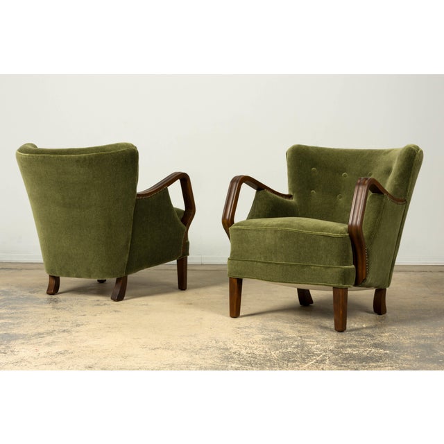 Danish Art Deco Lounge Chairs by Alfred Christensen, Walnut & Mohair, 1940s For Sale In New York - Image 6 of 18