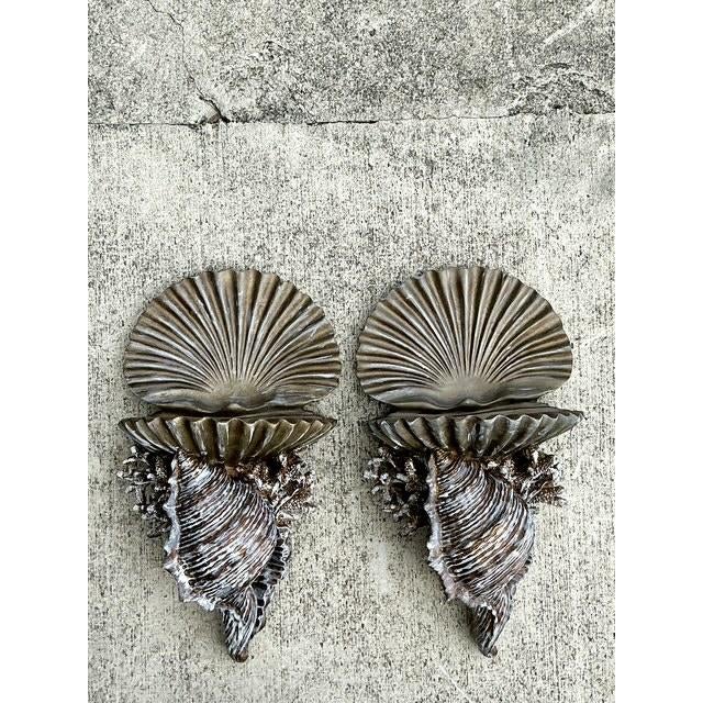 Late 20th Century Vintage Silvered Clam Shell Brackets - A Pair For Sale - Image 5 of 12