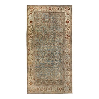 Gray Antique Bidjar Handmade Gallery Wool Rug With Floral Pattern For Sale