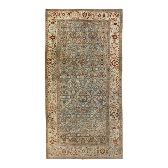 Gray Antique Bidjar Handmade Gallery Wool Rug With Floral Pattern For Sale