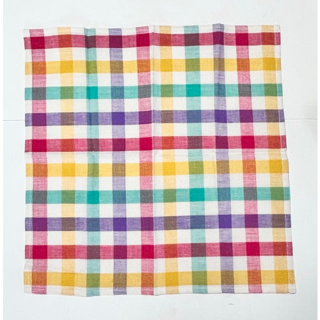 1960s Vintage Plaid Linen Napkins – Multicolor Check Mid-Century Table Linens Cottage Kitchen - Set of 10 For Sale - Image 5 of 5
