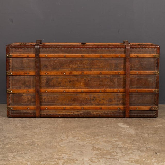Brown Antique Victorian Leather Travel Trunk, 1870s For Sale - Image 8 of 18