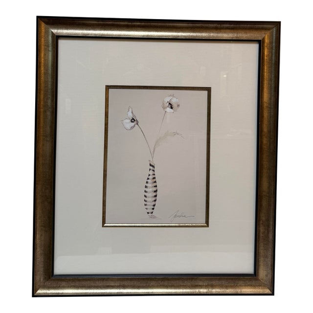 Elizabeth Jardine Striped Vase With Flowers Art Print, Signed For Sale