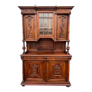 19th Century Jacobean Revival Style Carved Walnut Hunting Cupboard Cabinet