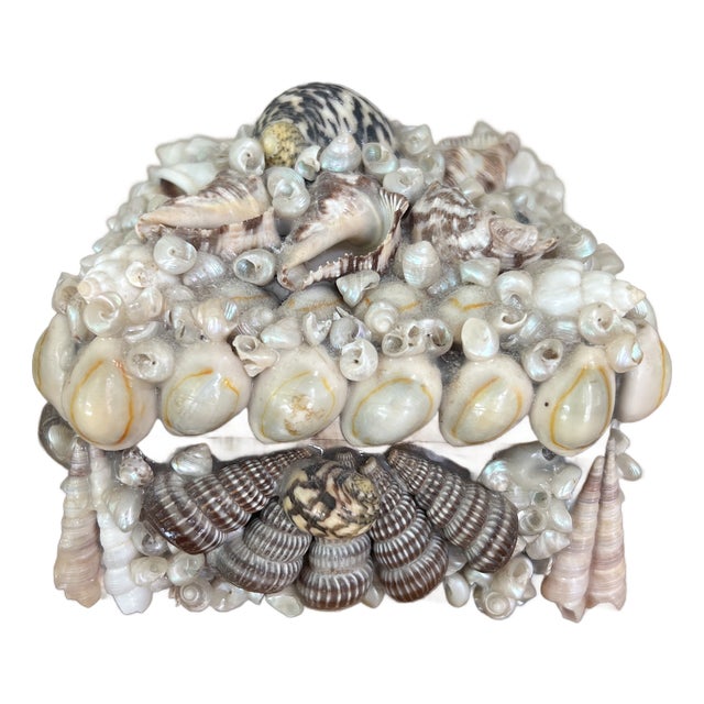 Vintage Mid Century Shell Encrusted Box For Sale