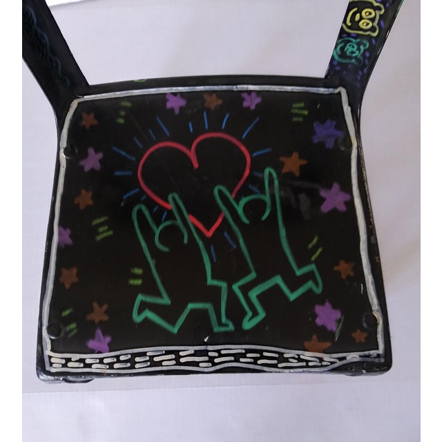 1930s Keith Haring Style Child's Chair Hand Painted For Sale - Image 6 of 7
