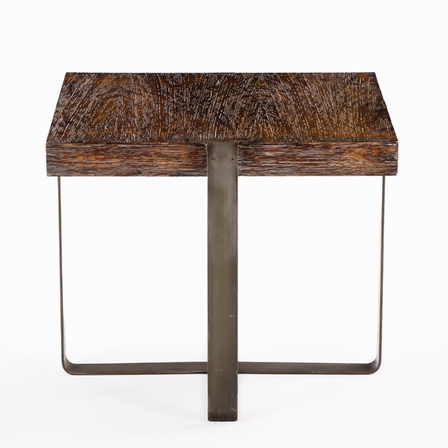A Square Cerused Oak and Bronze End Table. C. 1970 For Sale - Image 4 of 7