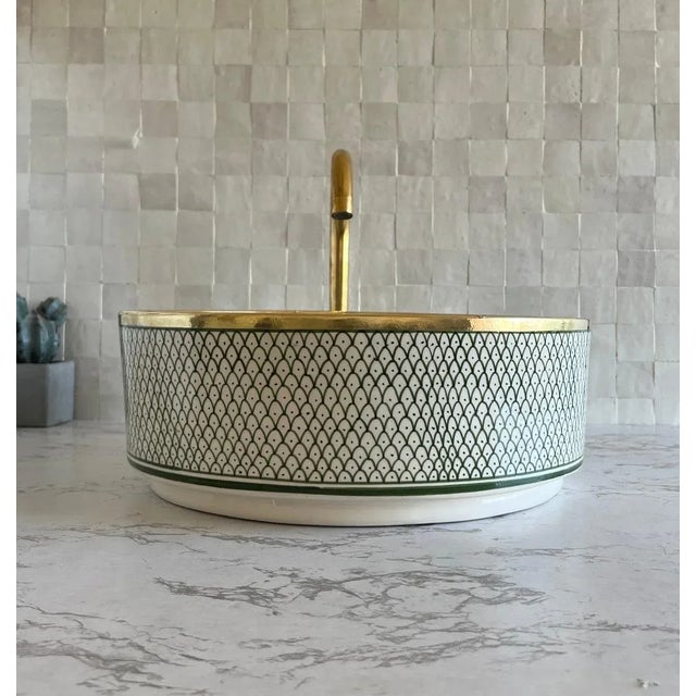 Ceramic Sink for Bathroom With Brass Rim For Sale - Image 4 of 7