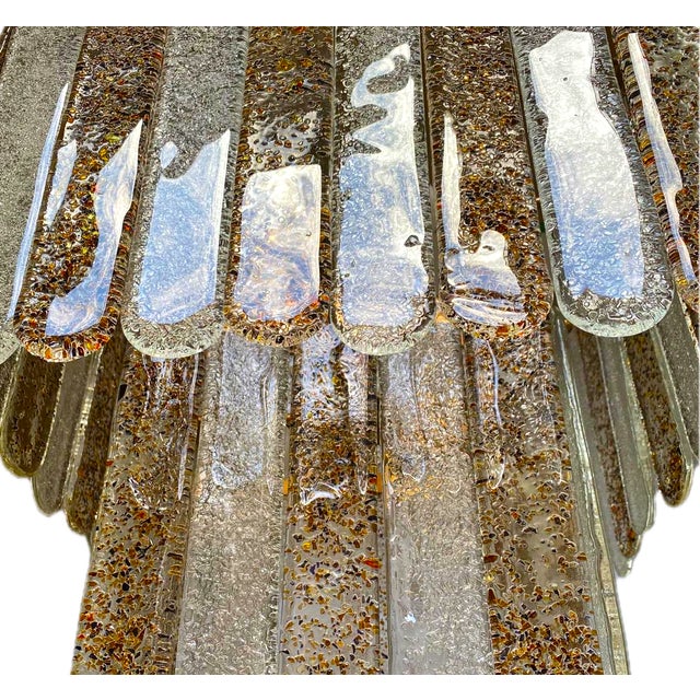 Mid-Century Murano Glass Chandelier Attributed to Venini With Amber Graniglia Detailing For Sale - Image 10 of 14