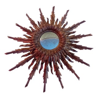 Convex Wooden Sun Mirror, 1950s For Sale