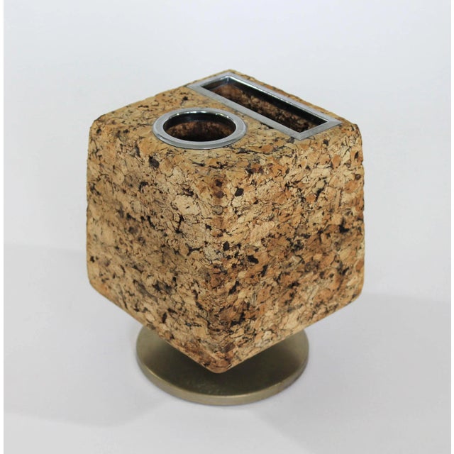 Vintage cork desk organizer with swivel metal base by Park Sherman. No makers mark. Minor age wear.