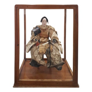 Antique Japanese Samurai Doll in Wood and Glass, Late 18th Century For Sale