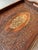 Old wood tray, with decorative carvings in the middle, insert work, with handles.