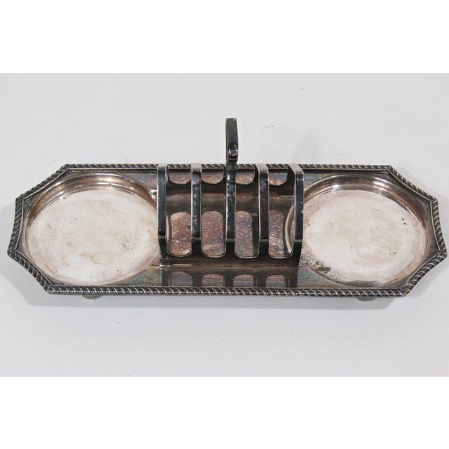 1910s Antique English Cheltenham Epns Silverplate Toast Rack and Jam Server For Sale - Image 5 of 7