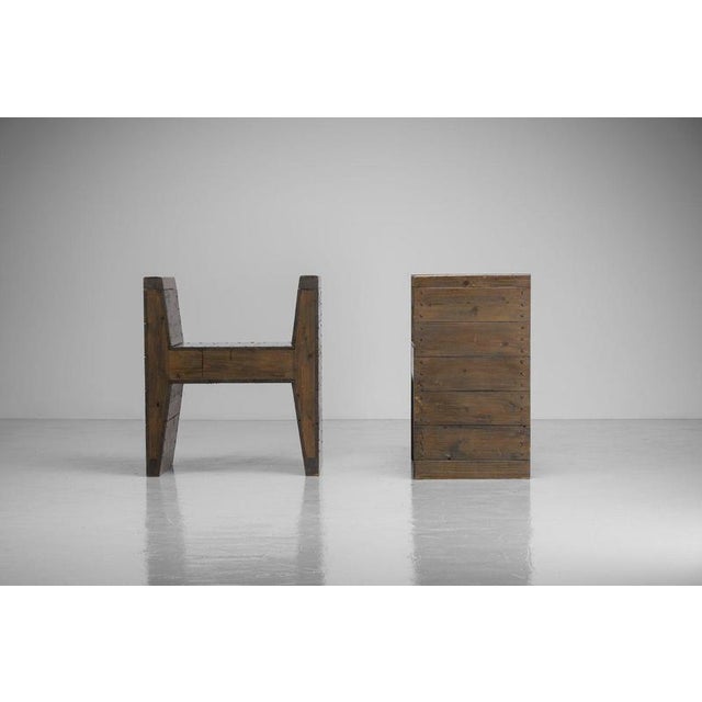 Designed in 1964 by Jan de Jong for the Sint-Willibrorduskerk in Almelo, this rare pair of wooden H shaped stools stands...