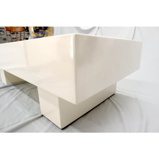 Mid Century Modern Double Pedestal Thick Cream Off-White Lacquer Coffee Table For Sale - Image 10 of 11