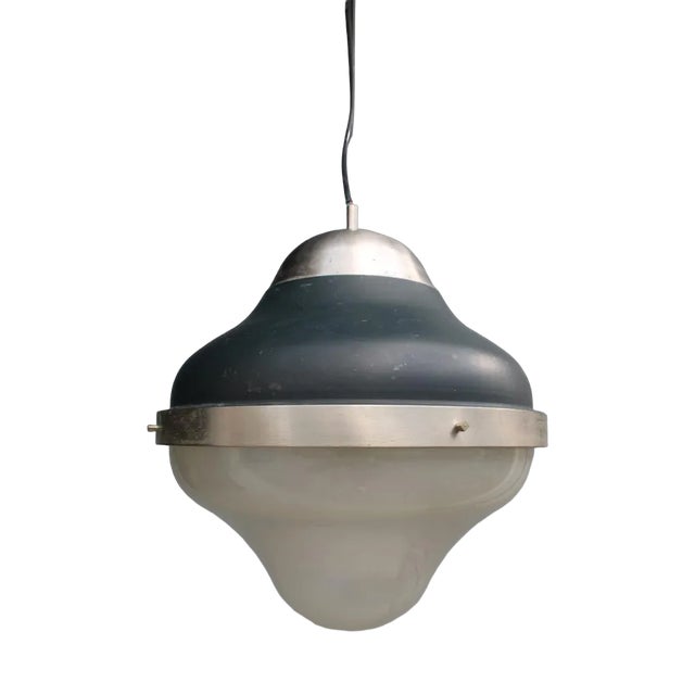 Black and Steel Pendant attributed to Giuseppe Ostuni for Oluce, Italy, 1960s For Sale