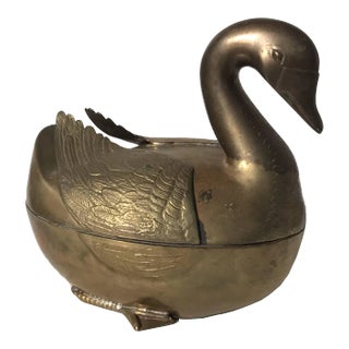Patinated Brass Garden Decor Duck or Swan Motif Planter For Sale