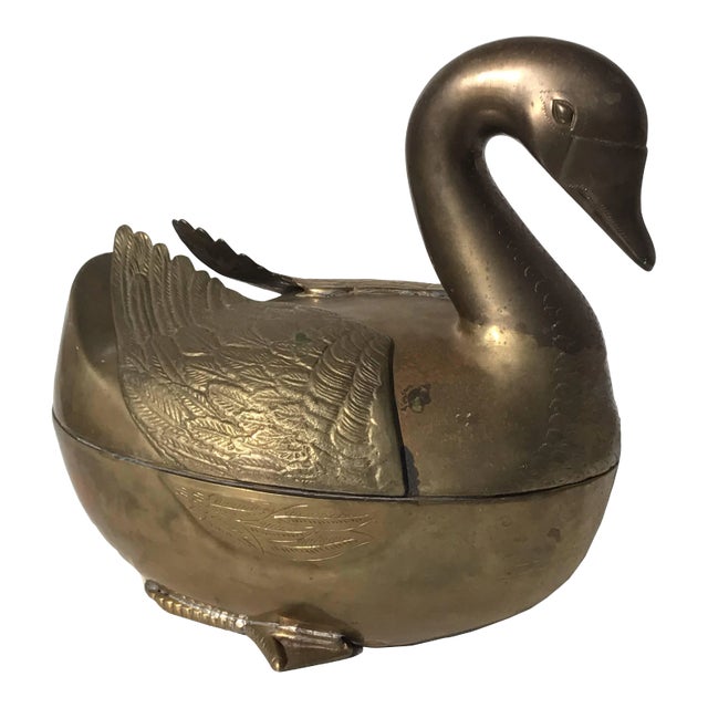 Patinated Brass Garden Decor Duck or Swan Motif Planter For Sale
