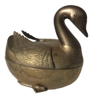 Patinated Brass Garden Decor Duck or Swan Motif Planter