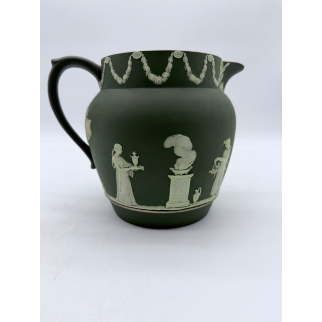 Late 19th Century Antique Olive Green Wedgwood Jasperware Pitcher England, Circa 1891–1908 For Sale - Image 5 of 18