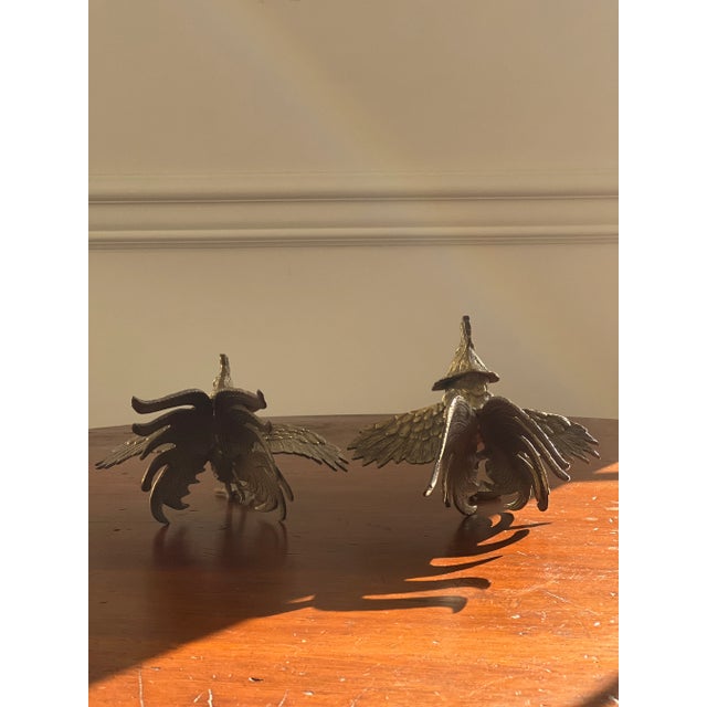 Mid 20th Century Brass Fighting Roosters- a Pair For Sale - Image 4 of 12
