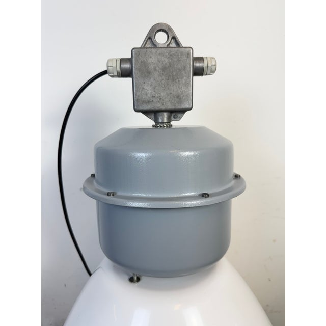 Large Industrial White Enamel Lamp with Clear Glass Cover from Elektrosvit, 1960s For Sale - Image 16 of 18
