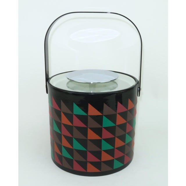 Georges Briard Georges Briard Memphis Style Postmodern Black Geometric Print Ice Bucket, 1980's For Sale - Image 4 of 13