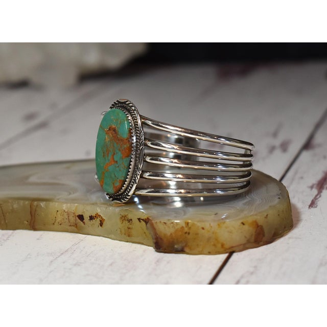 Vintage Native American Navajo Begay Sterling Silver Turquoise Cuff Bracelet For Sale In Philadelphia - Image 6 of 18