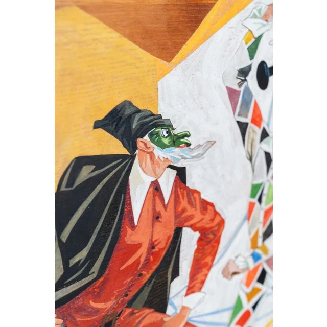 Hand painted, on wood. Over time, wood has slightly curved. In some places the color is missing, due to age. This piece...