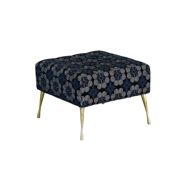 Italian Chenille Ottoman on Italian Style Metal Legs For Sale - Image 3 of 11