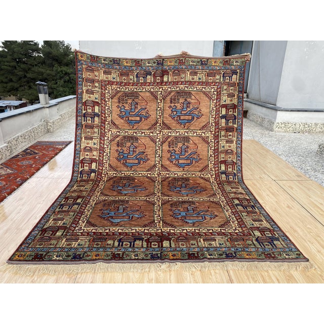 Vintage Afghan Ersari Wool Rug, Rust Bird Gul For Sale - Image 10 of 11