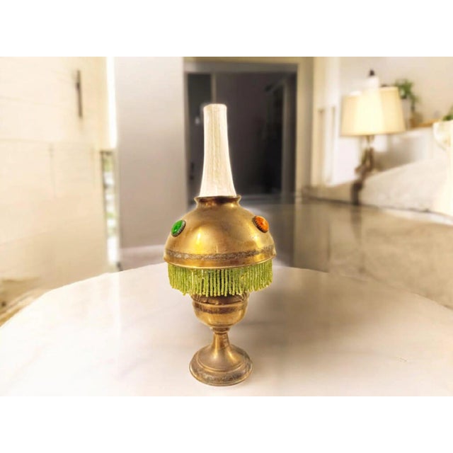 Victorian Bronze Oil Lamp with Stones and Beads For Sale - Image 13 of 14