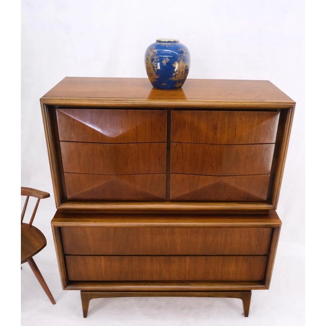 Mid-Century Modern Diamond Front Walnut 8 Drawers High Chest Dresser Cabinet For Sale - Image 10 of 13
