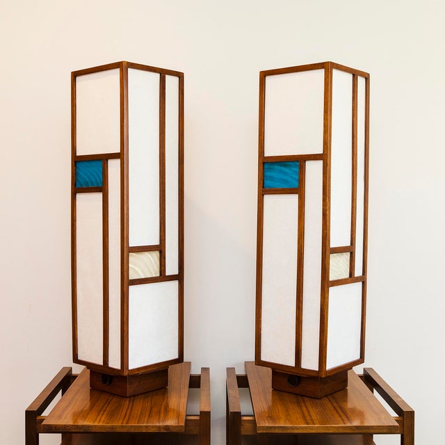 Wood Fully Restored 1960s "Mondrian" Lamps by Arthur Jacobs for Modeline - a Pair For Sale - Image 7 of 12