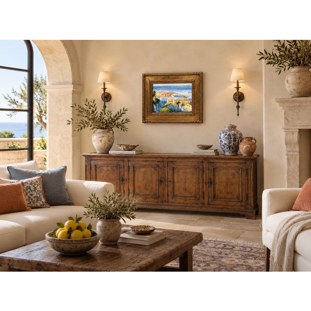 Late 20th Century Ray Simonini Mediterranean Village Oil Painting, Heavy Impasto, Blue & Gold For Sale - Image 18 of 18