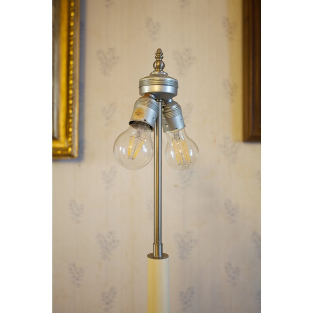 Metal Brass Floor Lamp with Fabric Shade For Sale - Image 7 of 8