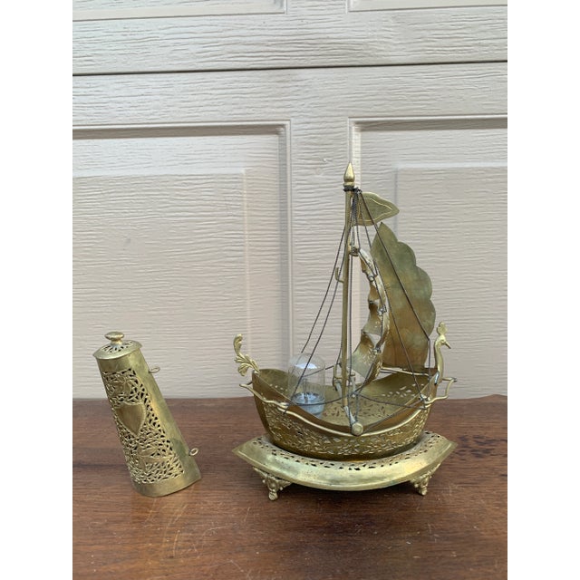 Vintage German Brass Sailing Ship Nightlight | an English Coastal Curiosity For Sale - Image 12 of 12