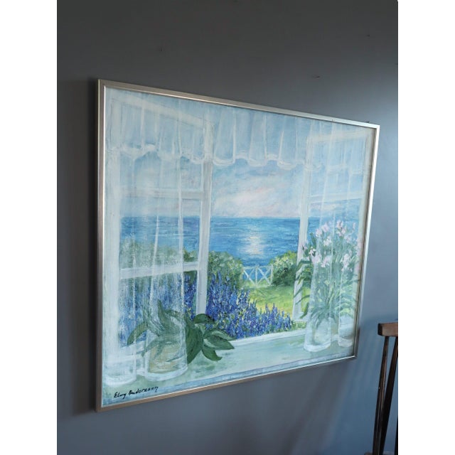 Mid-Century Modern 'The Open Window' Swedish Expressive Coastal View Oil Painting, Framed For Sale - Image 4 of 13