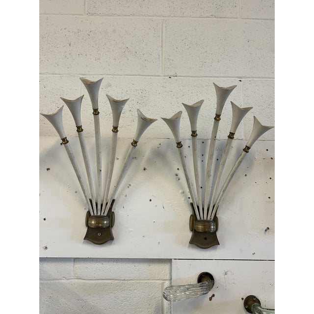 Vintage White Wall Lights in Brass, 1950, Set of 2, in Very Good conditions. Designed 1950 to 1959 Up to 250V (Europe/UK...