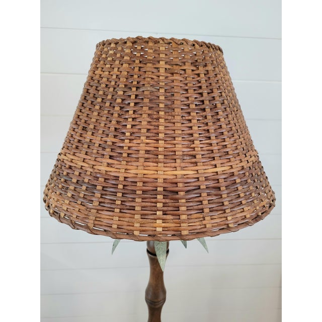 Vintage Mid 20th Century Faux Bamboo Wood Palm Leaf Wicker Shade