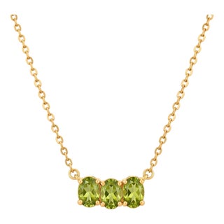 Dainty Peridot Bar Necklace | Natural August Birthstone Chain Necklace | 3 StoneGemstone Dainty Boho Layering Necklace For Sale