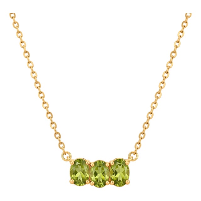 Dainty Peridot Bar Necklace | Natural August Birthstone Chain Necklace | 3 StoneGemstone Dainty Boho Layering Necklace For Sale