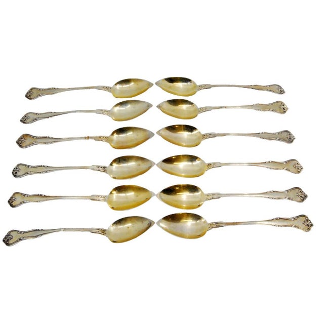 Silver-Gilded Teaspoons with Shell Spouts and Embossed Handles, Set of 12 For Sale - Image 4 of 4