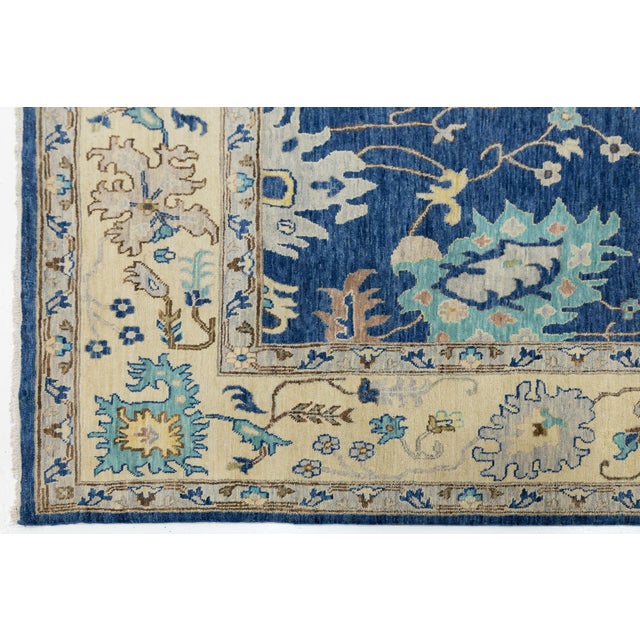 Blue Contemporary Hand-Knotted Wool Modern Oushak Style Area Rug in Indigo Blue For Sale - Image 8 of 12